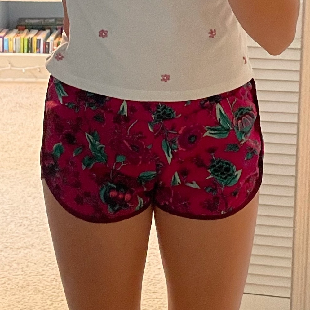 pink floral active shorts
